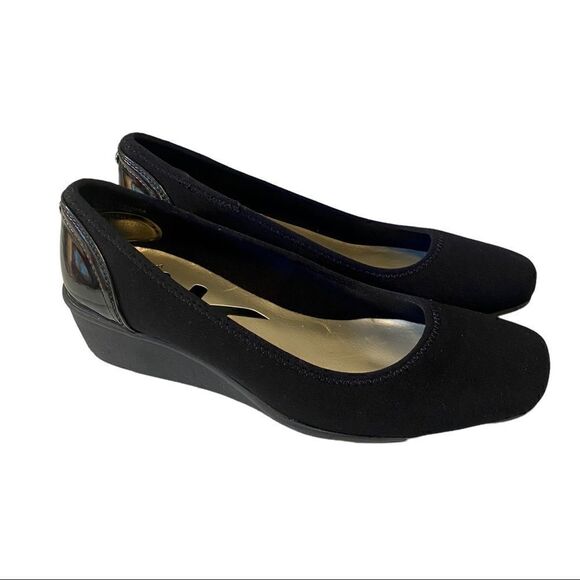 Anne Klein Sport Wisher Wedge Square Toe Slip-Ons w/ Patent Heel Overlay Sz 6.5M - Picture 3 of 7